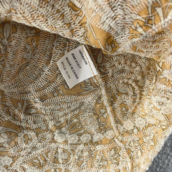 Solitaire BOHO Embroidered Top Womens Large Yellow Scalloped Hem Floral - Picture 5 of 10